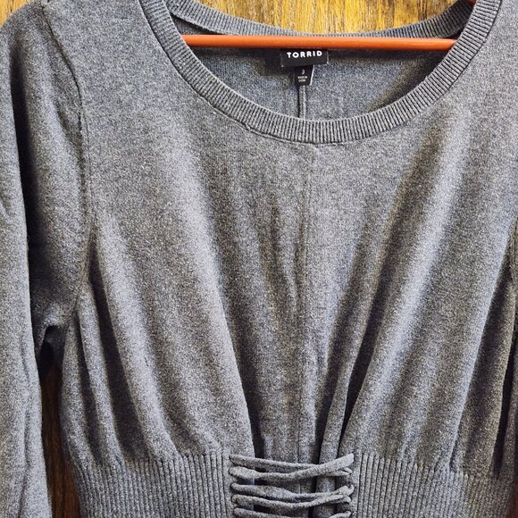 Torrid Size 3 (22/24W) Grey Knit Sweater Lace-Up Mini Skater Dress EUC - Picture 7 of 12